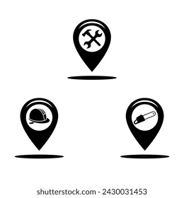 Ilustración de símbolo de diseño vectorial de destino, sobre taller, garaje, lugar de trabajo, ferretería, corte de madera, aserradero, sitio de perforación, etc. 