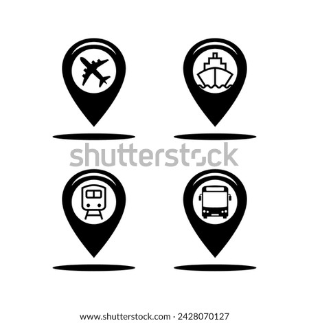 Pin Map Point location destination vector design symbol illustration icon set, about station, airport, railway, halte, bus stop, train station, etc. 