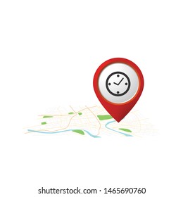 Pin map pointer with clock icon vector time and gps locator flat sign symbols logo line illustration design.