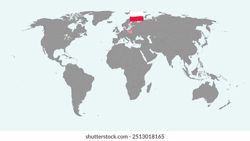 Pin-Karte mit Polen Flagge auf der Weltkarte. Vektorgrafik.