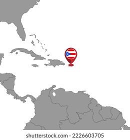 Pin map with Puerto Rico flag on world map. Vector illustration.