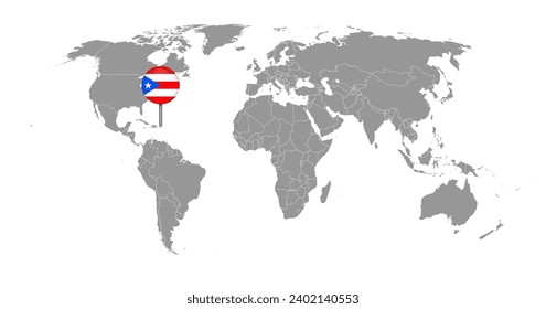 Pin map with Puerto Rico flag on world map. Vector illustration.