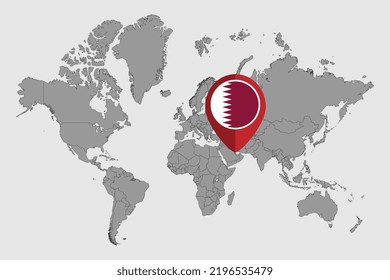 Pin map with Qatar flag on world map. Vector illustration.