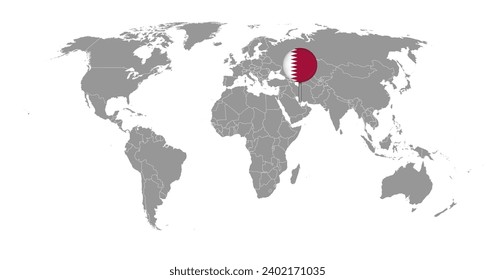 Pin map with Qatar flag on world map. Vector illustration.