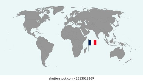 Pin map with Reunion flag on world map. Vector illustration.