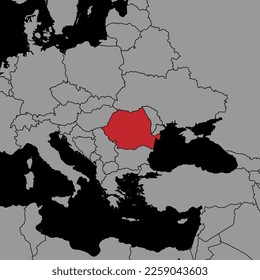 Pin map with Romania flag on world map. Vector illustration.