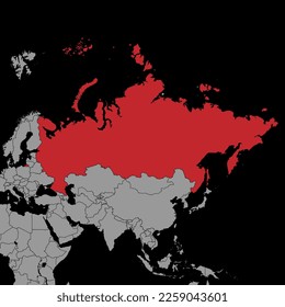 Karte mit Russland Flagge auf Weltkarte.Vektorgrafik.