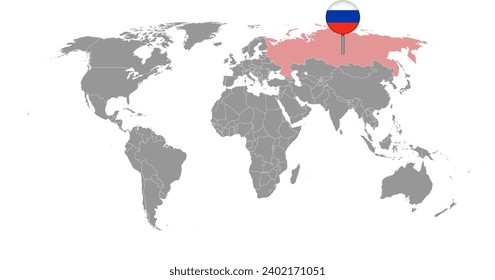 Pin map with Russia flag on world map. Vector illustration.