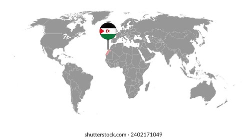 Pin map with Sahrawi Arab Democratic Republic flag on world map. Vector illustration.