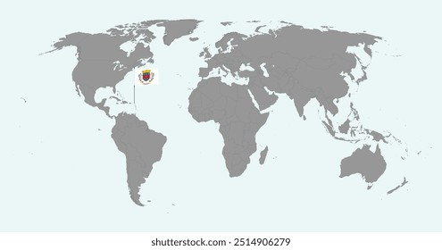 Pin map with Saint Barthelemy flag on world map. Vector illustration.