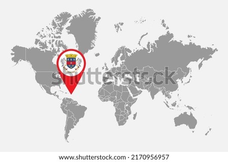 Pin map with Saint Barthelemy flag on world map. Vector illustration.