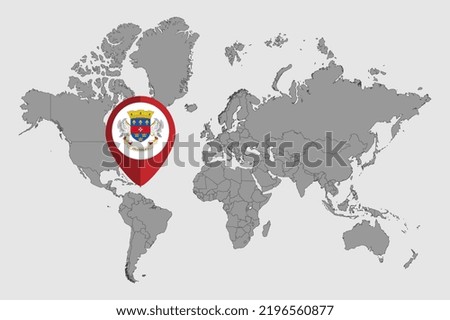 Pin map with Saint Barthelemy flag on world map. Vector illustration.