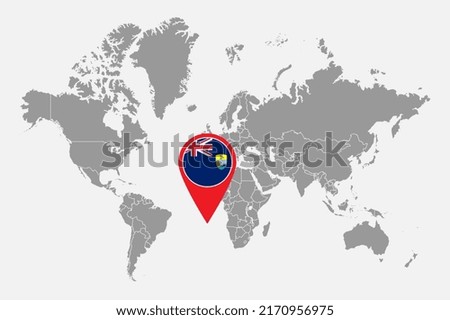 Pin map with Saint Helena, Ascension and Tristan da Cunha flag on world map. Vector illustration.