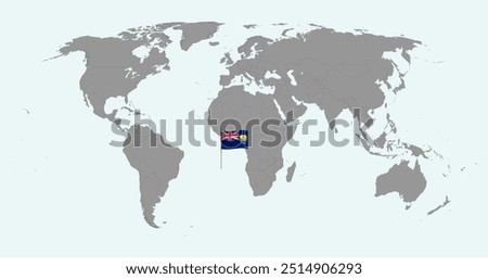 Pin map with Saint Helena, Ascension and Tristan da Cunha flag on world map. Vector illustration.