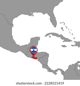 Pin map with Salvador flag on world map. Vector illustration.