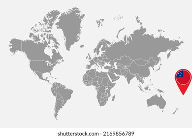 Pin map with Samoa flag on world map. Vector illustration.