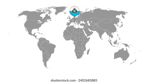 Pin map with San Marino flag on world map. Vector illustration.