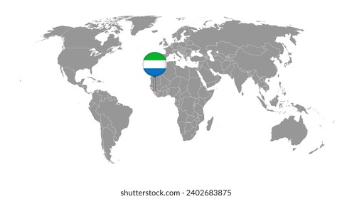 Pin map with Sierra Leone flag on world map. Vector illustration.