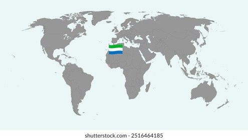 Mapa do pino com a bandeira de Serra Leoa no mapa do mundo. Ilustração vetorial.