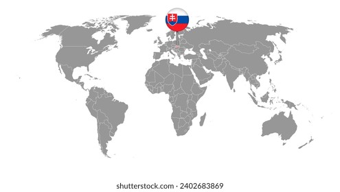 Pin map with Slovakia flag on world map. Vector illustration.