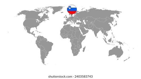 Pin map with Slovenia flag on world map. Vector illustration.