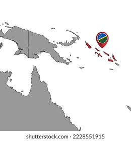 Mapa con la bandera de las Islas Salomón en el mapa del mundo. Ilustración vectorial.