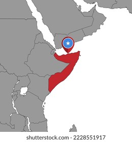 Mapa con la bandera de Somalia en el mapa del mundo. Ilustración vectorial.