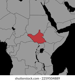 Pin map with South Sudan flag on world map. Vector illustration.