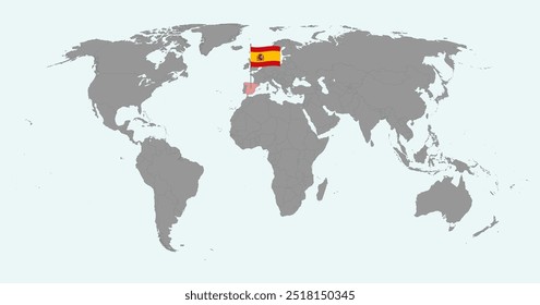 Karte mit der Flagge Spaniens auf der Weltkarte. Vektorgrafik.