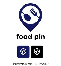 Pin Map With Spoon And Fork Logo And Icon For Restaurant And Food Court, Clip Art Vector