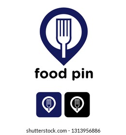 pin map with spoon and fork logo and icon for restaurant and food court, clip art vector
