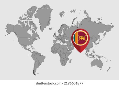 Pin map with Sri Lanka flag on world map. Vector illustration.