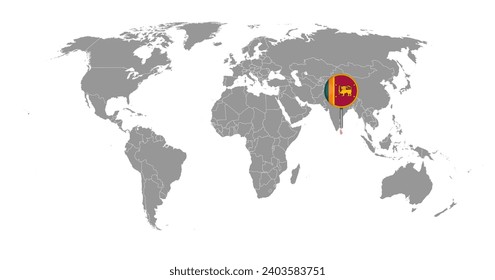 Pin map with Sri Lanka flag on world map. Vector illustration.