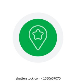 pin map with star, outline linear icon. Icon in colored circle with gray bold border. Web button, modern flat design