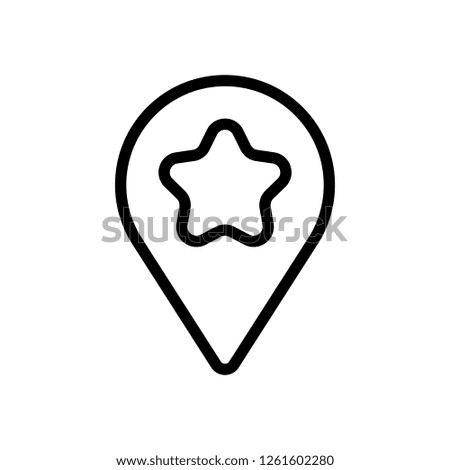 pin map with star, outline linear icon. Black icon on white background