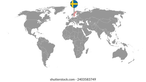 Pin map with Sweden flag on world map. Vector illustration.