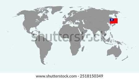 Pin map with Taiwan flag on world map. Vector illustration.