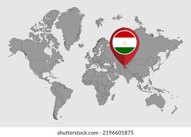 Pin map with Tajikistan flag on world map. Vector illustration.