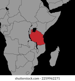 Mapa de pines con la bandera de Tanzania en el mapa del mundo. Ilustración vectorial.