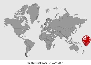Mapa con la bandera de Tonga en el mapa del mundo. Ilustración vectorial.