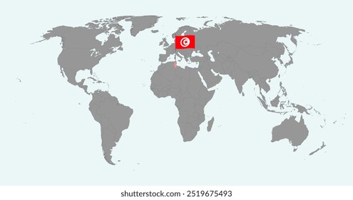 Pin map with Tunisia flag on world map. Vector illustration.