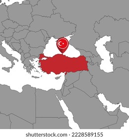 Pin map with Turkey flag on world map.Vector illustration.