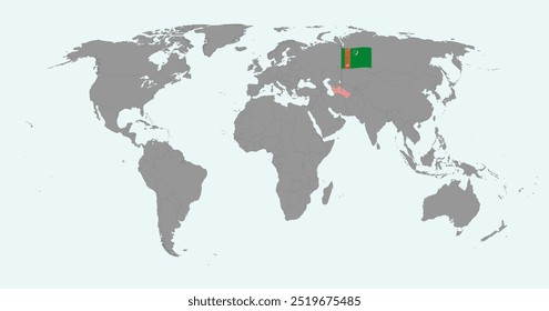 Pin map with Turkmenistan flag on world map. Vector illustration.
