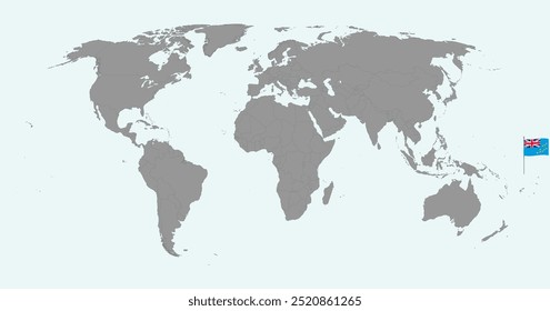 Fijar el mapa con la bandera de Tuvalu en el mapa mundial. Ilustración vectorial.