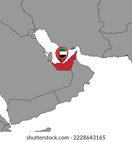 Pin map with United Arab Emirates flag on world map. Vector illustration.
