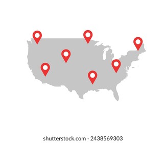 Pin map of the United state of America. Vector illustration