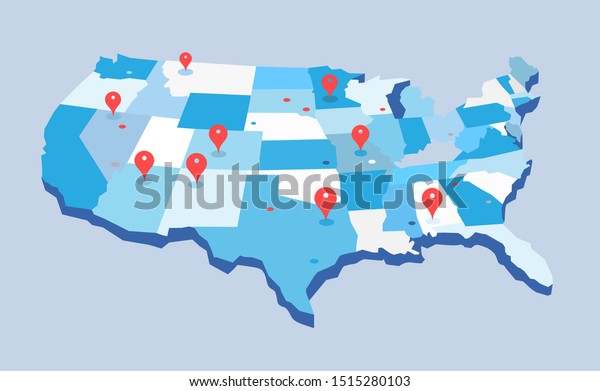 Pin Map Of The United State Of America Vector Illustration