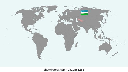 Pin map with Uzbekistan flag on world map. Vector illustration.