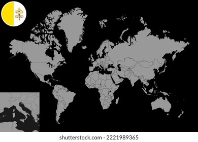 Pin map with Vatican City flag on world map. Vector illustration.