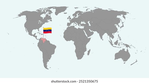 Fijar el mapa con la bandera de Venezuela en el mapa mundial. Ilustración vectorial.